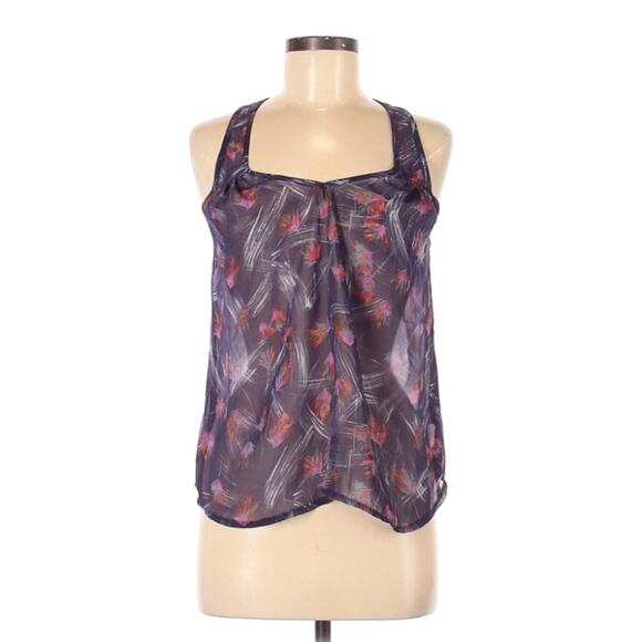 Kirra sheer purple feather paint print sheer tank - Picture 1 of 5